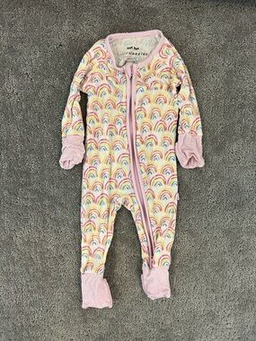 Little Sleepies Pastel Rainbow Zip Footie with Pink Trim